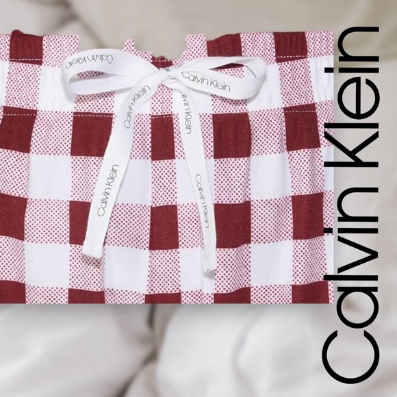 Calvin Klein | Womens 2 Piece Fleece Pajama Set | Red Maroon Buffalo Check - Picture 4 of 4